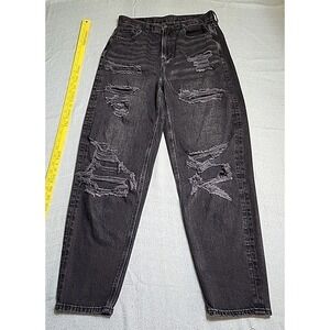 American Eagle Jeans Womens‎ 2R Relaxed Mom Black Distressed Y2K 90s Style Retro